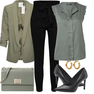 Hochzeitsgast Outfits mit Dunkelgrün/Khaki Große Größe Mantel/Strickjacke Tracht/Baumwoll Strickjacke/Strickjacke Gefüttert/Lange Strickjacken/Kurze Strickjacke/Kurzarm Strickjacke/Stehkragen-Strickjacke/Sommerstrickjacke/Wickelstrickjacke/Blazerjacke/Blusenblazer/Boyfriend Blazer/Lässiger Blazer/Lederjacke/Eleganter Blazer/Longblazer/Oversize Blazer/Kurzblazer/Lederjacke für Männer/Tunika Pieces, Schwarz Hose Große Größe/High Waist Hose/Strick Legging/Paperbag Hose/Steghose/Leggings Große Größe VERO MODA "Stylischer Bürolook"