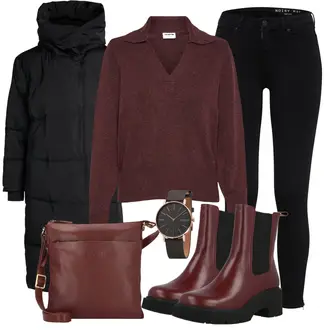 Urlaub Outfits Old Money mit Schwarz Lederjacke/Push up Jeans/Thermojeans/Leder Schuhe/High Waist Jeans/Biker Jeans/Winterjacke/Slim Fit Jeans Noisy may "Modisches Winter Outfit"Look: Uni, Lack, Coole, Outdoor, Old Money, Techno, Schlichte