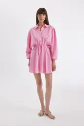 Shirt Collar Modal Long Sleeve Mini Dress