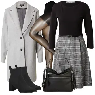 Outfit mit Grau/Schwarz/Braun/Grün/Dunkelgrau Kleid Große Größe/Tunika/Strick Große/Short Große Größe/Kleid mit Gürtel/Business Kleid/Herbstkleid/Langärmliges Winterkleid/Bürokleid/Flanell Kleid/Tweed Kleid/Hahnentritt Rock/Büro Rock/Karierter Rock/Standesamt Rock/Schuluniform Rock/Winterröcke/Woll Rock About You "Eleganter Look"