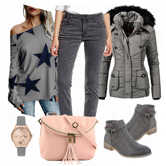 Outfit mit Grau/Dunkelgrau/Hellgrau/Khaki Damen 7/8-Länge Jeans/Low Rise Jean/Leder Schuhe/Regular-Fit Jeans/Lederjacke/Caprijeans/Tapered-Jeans/Girlfriend Jeans/Winterjacke/Slim Fit Jeans/Cropped Jeans/Knöchelstiefel Mustang "Skyler"