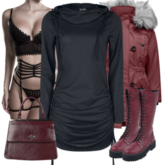 Rock Outfits Lang mit Braun/Dunkelrot/Bordeaux/Lila Schultertasche/Schulranzen/Tasche Büro/Businesstasche/Tragetasche Voodoo Vixen "Freizeit Outfit"