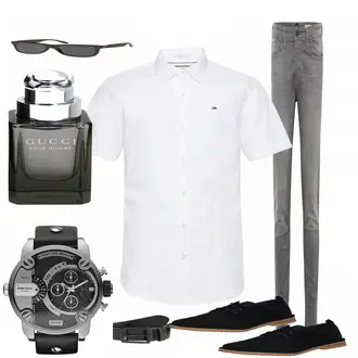 Outfit mit Grau Accessoire Gucci "GG"