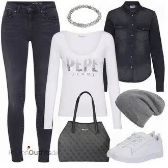 Herbst Outfit mit Dunkelblau/Grau Lederjacke/Biker Jeans/Sportschuhe/Regular-Fit Jeans/Slim Fit Jeans/Leder Schuhe/Sweatjeans/Thermojeans/Herren Lederjacke/Winterjacke/Jeansjacke/Jacke Mit 3/4 Ärmel/Jacke mit Seitlichem Reißverschluss/Merinojacke/Kurze Jeansjacke/Frühlingsjacke/Nachhaltige Jacke/Übergangsjacke/Uniformjacke Noisy may "Casual"