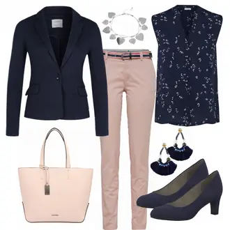 Outfit mit DunkelBlau/HellBlau/Blau Lederjacke/Blazerjacke/Blusenblazer/Boyfriend Blazer/Lässiger Blazer/Baumwoll ­Blazer/Eleganter Blazer/Strick­blazer/Kurzblazer/Sweatblazer/Lederjacke für Männer/Lederjacke VERO MODA "PrettyWork"
