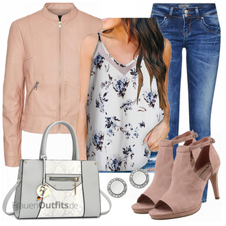 Outfit mit Rosa Frühlingsjacke/Bikerjacke/Lederjacke/Jacke mit Seitlichem Reißverschluss/Leder Bomberjacke/KunstLederjacke VERO MODA "Stylische Kombination für den Frühling"