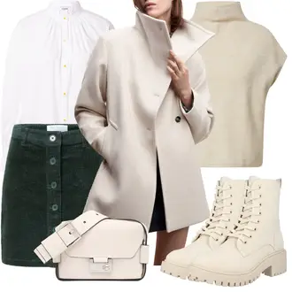 Outfit mit Khaki/Braun/Beige Übergangsmantel/Wintermantel Wollmantel/Lodenmantel/Leichter Mantel/Wollfleece Mantel/Kaschmir Mantel/Strickfleece Mantel Mango "TrendigerWinterlook"