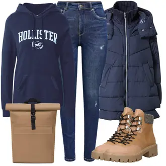 Outfit mit Blau/Dunkelblau Daunenjacke/Außergewöhnliche Jacke/Langjacke/Parka-übergangsjacke/Puffer Jacke/Sommerdaunenjacke/Winterjacke/Winter Parka/Mantel mit Reißverschluss/Daunenmantel/Langer Daunenmantel/Parka/Puffer Mantel/Steppmantel/Übergangsmantel/Wintermantel S.Oliver "Winter Outfit"