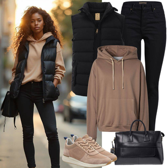 Anniversaire Hiver tenues avec Noir Gilet Bouffant/Gilet en Duvet/Gilet Matelassé/Gilet Court/Gilet sans Manches Ichi "Tenue quotidienne cool"Look: Concert, Réveillon de Nouvel An, Gala, 40ème anniversaire, Anniversaire, Concert de pop