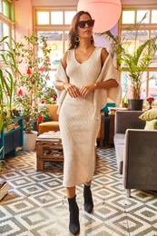 Women's Stone Top Crop Sweater Bottom Strap Dress Knitwear Suit