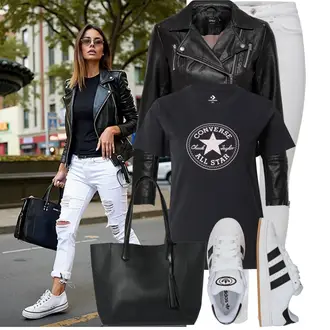 Streetwear Outfit mit Weiß/Grau Leder Sneaker/Sneaker Low/Skateschuh/Schmaler Sneaker/Sommer Sneaker/Vintage Sneaker Adidas Originals "Toller Look für die Freizeit"Look: Sportlich, Streetwear, Trendige, Bad Taste, Coole, Rap, Skater