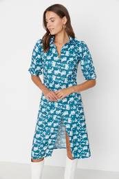 Green Short Sleeve Woven Dress