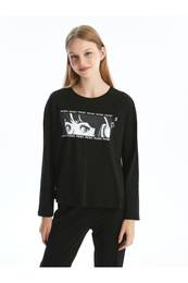 Crew Neck Printed Long Sleeve Women's Pajama Set