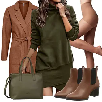 Outfit mit Braun/Dunkelbraun Gefütterte Stiefelette/Western Stiefelette/Spitzer Stiefel/SommerStiefelette/Leder Stiefelette/Chelsea Boot ESPRIT "Perfekt für den Winter"