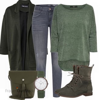 Outfit mit Dunkelgrün Strickjacke Tracht/Kaschmir-Strickjacke/Baumwoll Strickjacke/Strickjacke Gefüttert/Lange Strickjacken/Stehkragen-Strickjacke/Winter Strickjacke/Wolle Strickjacke/Kaschmir Mantel/Strickfleece Mantel/Strickmantel/Lodenmantel/Langer Mantel/Midi Mantel/Wintermantel Wollmantel Pieces "Perfektes Frühlingsoutfit"