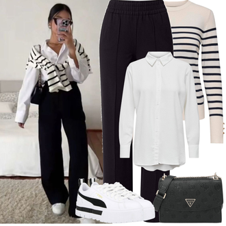 Outfit sa Crna/Ljubičasta/Tamnoplava Hlača od Odijela/Hlače s prednjim naborom/Hlače od muslina/Ravna Hlača/Poslovna Hlača/Bootcut Hlača/Duga Hlača Only "Proljetni Outfit"