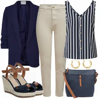 ohne Verschluss Outfit mit Dunkelblau 3/4 Bluse/Bluse Oberteil/Bluse mit Stehkragen/Bluse Mit Schleife/Business Bluse/Elegante Bluse/Lederjacke/Longbluse/Langarmbluse/Tunika Pieces "Schöner Sommer Look"