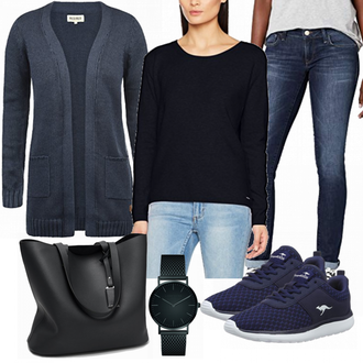 Winter Outfit mit Blau/Dunkelblau Straight Leg Jean/T-Shirt/Regular-Fit Jeans/Push up Jeans/Winterjacke/Low Waist Jean/Leder Schuhe/Slim Fit Jeans/Low Rise Jean Mavi "Desires Blue"