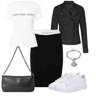 Outfit mit Schwarz Wadenlanger Rock/Woll Rock/College Rock/Standesamt Rock/Strickrock/Schuluniform Rock/Knielanger Rock/Büro Rock/Bleistiftrock Calvin Klein "Modischer Look Für Den Herbst"