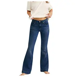 FinDaDa Damenjeans mit weitem Bein und hoher Taille und ausgestelltem Bein. Retro-Jeans mit weitem Saum. Schmal geschnittene Hosenjeans mit weitem Bein Dunkelblau Blau XS/S/M/L/XL/XXL/XXXL/XXXXL