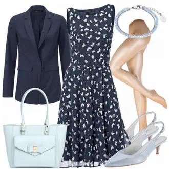 Outfit mit Dunkelblau/Blau Kleid Große Größe/Polka Dot-Kleid/Sommerkleid/50er Jahre Kleid/Ärmelloses Kleid/A-Linien Kleid/Bedrucktes Kleid/Fit & Flare Kleid Heine "Talia"