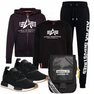Outfit mit Weiß/Blau Sneaker Adidas Originals "ALPHA INDUSTRIES"