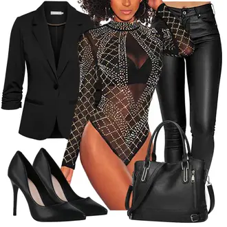 Lack Outfit mit Schwarz High Heel/Bequemer Pump/Hochfrontpump VAN HILL "Eleganter Look"Look: Stil, Lack