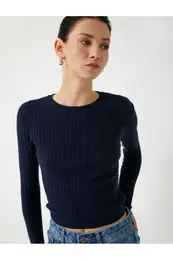Crew Neck Long Sleeve Hair Knit Patterned Knitwear Sweater