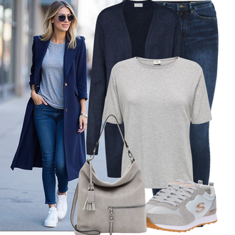 Winter Outfit mit Blau/Dunkelblau/Hellblau Lederjacke/Damen 7/8-Länge Jeans/High Waist Jeans/Push up Jeans/Schlupfjeans/Cuir Chaussures/Thermojeans/Winterjacke VERO MODA "Stilvoller Look für die Freizeit"