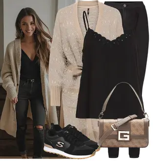 Jeans Outfits Elegant met zwart/Donkergrijs/Khaki Jeans met Split/Jeans met Lage Taille/Push up Jeans/Lederen Jas/Slim Fit Jeans/Lederen Schoenen/Sweat Jeans/Thermo Jeans/Winterjas Noisy may, beige/Khaki/bruin Modern Trui Vest/Windvest/Wollen Gilet/Winter vest/Wollen vest/Boucle vest/Cardigan met franje/Wikkel vest/Gevoerd vest/Kasjmier cardigan/Vintage vest Only, zwart Blouse met Oogjesborduurwerk/Mouwloze Blouse/Kinderspeelgoed/Instapblouse/Blouse Top/Open Blouse/Buitengewone Blouse/Crashblouse/Мужчынскія туфлі/Feest top/Mouwloze top/Topje met spaghettibandjes/Blouse topje/Kort topje Vila, beige/grijs/bruin Schoudertas/Brief Portemonnee/Schooltas/Schoudertas Guess "Modieuze lente-outfit"Look: Slimme Zaken, Comfortabele, Casual, Klassiek, Elegant, Elegante, Naadloos, Simpel, Smart Casual, Unisex, Vintage, Extra groot, Boho, Jaren 20, Traditional, Babydoll, Gotisch, Ethno, Overgekleed, Extravagant, Old Money, Glamoureus, Egirl