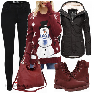 Outfit mit Rot Winterpullover/Weihnachtspullover Viottiset "Only"