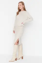 Stone Soft Textured Knitwear Top-Bottom Set