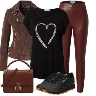 Herbst Outfit mit Rot/Dunkelrot/Bordeaux/Braun Hose Große Größe/Leggings Große Größe/Lederimitathose/Leggings Lederlegging/Leggings Lederoptik/Lederhose Edited "Street Style Outfit"