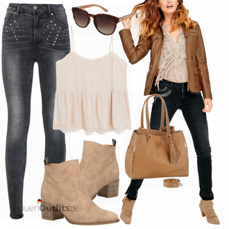 Outfit mit Blau Tigha "Heine Lederjacke"