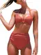 CUPSHE Damen Bikini Set Neckholder Bügel Push Up Bikini Bademode High Waist Bauchweg Raffungen Zweiteiliger Badeanzug Swimsuit Braun M