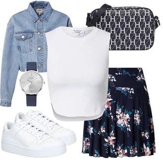 Sommer Outfit mit Hellblau/Blau Mantel/Crop Jacke/Kurzjacke/Jeansjacke/Kurze Jeansjacke/Bluse Große Größe about you x laura giurcanu "Outfit für den Sommer"
