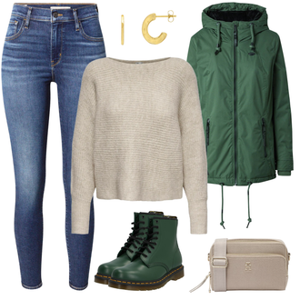 Outfit mit Grün/DunkelGrün Parka große Größe/Bundeswehr Parka/Funktionsjacke/Kapuzenjacke/Outdoorjacke/Parka-übergangsjacke/Regenjacke/Ripstopjacke/Nachhaltige Jacke/Trekkingjacke/Winter Parka Ragwear "Stylishes Herbstoutfit"