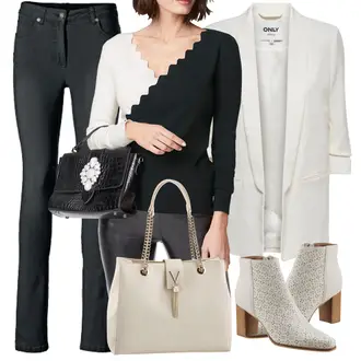 Moderne Outfit mit Beige/Weiß Boyfriend Blazer/Lederjacke für Männer/Oversize Blazer/Lederjacke/Longblazer/Blazerjacke/Blusenblazer/Kurzblazer/Baumwoll ­Blazer/Lässiger Blazer Only "Perfekt Für Den Frühling"Look: 20er Jahre, Smart Casual, Jazz, Business, Moderne, Büro, Edel, Classic