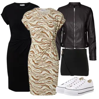 Outfit s Černá Žerzejové Šaty/Šaty S Rovným Střihem/Business Šaty/Pouzdrové Šaty/Pouzdrová Šat/Šaty po kolenu/Úzké Šaty/Občanské šaty/Tričkové šaty/Kancelářské šaty/Šaty s Páskem Edited "Vzhledy pro volný čas"