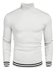 JINIDU Gerippter Thermo-Strickpullover für Herren Slim Fit Basic Rollkragenpullover, 1- Weiß, Gr. M