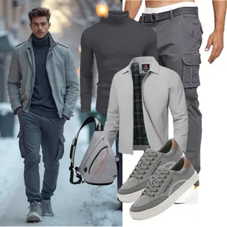 Wandern Herbst Outfit mit Grau/Hellgrau Shirtjacke/Sportjacke/Sommerjacke/Jacke mit Seitlichem Reißverschluss/Merinojacke/Frühlingsjacke/Schlupfjacke/Uniformjacke donhobo "Freizeit Outfit"Look: Golf, Wandern, Arbeits, Freizeit, Trekking, Tennis