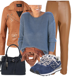 Outfit mit Braun/Orange Bikerjacke/KunstLederjacke/Motorradjacke/Vintage Lederjacke Be Edgy "Schönes Freizeit Outfit"