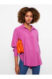 Women's Front Button Closure Plain Long Sleeve Oversize Shirt