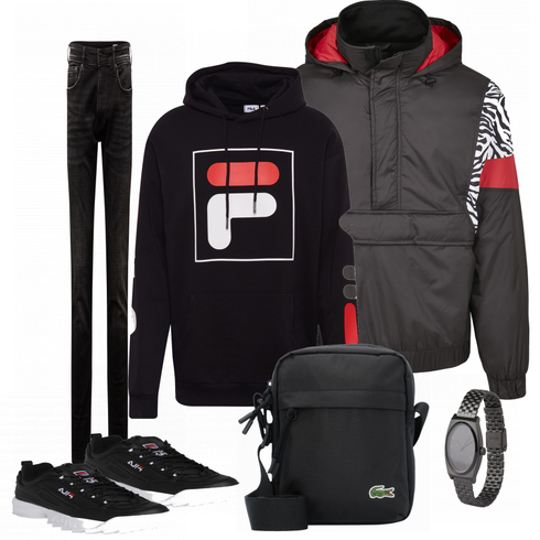 Schwarz Schultertasche Lacoste kombinieren