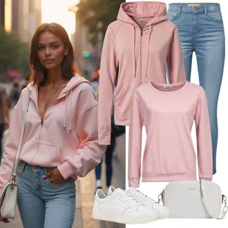 Outfit s Růžová Kašmírový Svetr/Svetr s Výstřihem/Svetr z Jemné Pleteniny/Svetr s Kulatým Výstřihem/Zimní Svetr/Svetry 2 v 1/Svetr na kojení/Vlněný Svetr/Svetr Niki/Jednoduchý Svetr/Kašmírový Svetr/Basic Svetr/Pletený Svetr VERO MODA "Stylový Jarní Outfit"