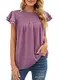 Bequemer Laden Damen Sommer Casual Rundhals Kurzarm Tshirt Elegant Swiss Dot Oberteile Rüschen Bluse Top T Shirt Hemdbluse, Violett, L