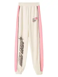 Bershka Hose hellbeige / rosa / schwarz