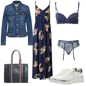 Festlich Outfit mit DunkelBlau/Blau Boho Kleid Sommer/Langes Sommerkleid/Maxikleid/Bedrucktes Kleid About You "Modischer Sommer Look"Look: Rad, Festlich, Boho, Hippie, Zuhause, Jazz, Maritim, Mom, Romantisch, Spanische, Uni, Western