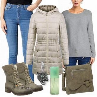 Outfit mit Grau/Grün Stiefel Rieker "Rieker Stiefel"