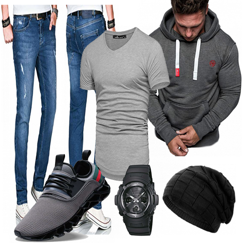 Schwarz/Blau Hut/Winter Parka Compagno kombinieren